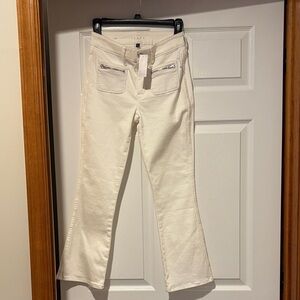 White House Black Market Cream Cropped Ankle Jeans with Front Zips